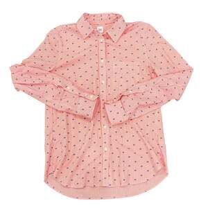 Women’s Gap Fitted Boyfriend Shirt Red Striped Embroidered Blue Micro Dots Size